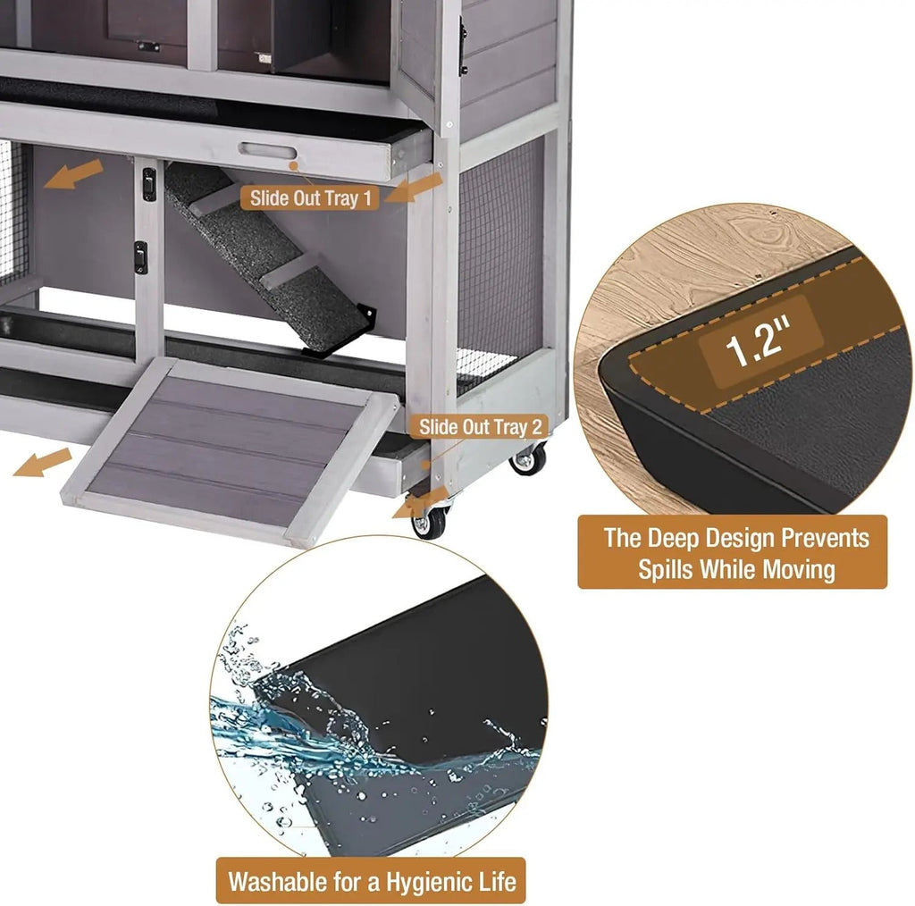Rabbit Cage Indoor Outdoor with Casters