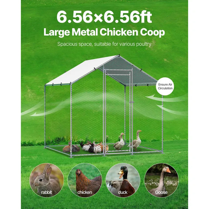 Metal Chicken Coop Walk-in  Run with Cover Spire Roof