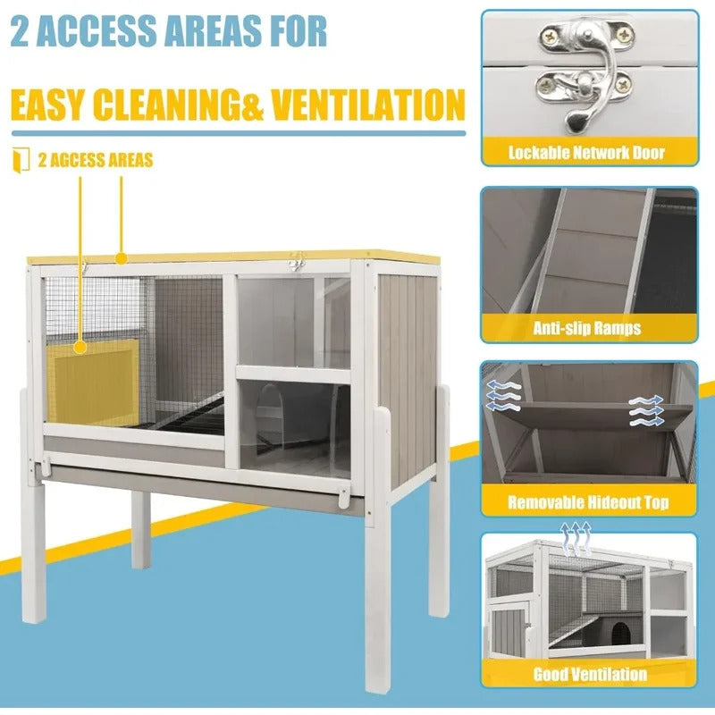 Rabbit Cage Hutch with Ramp and Hideout