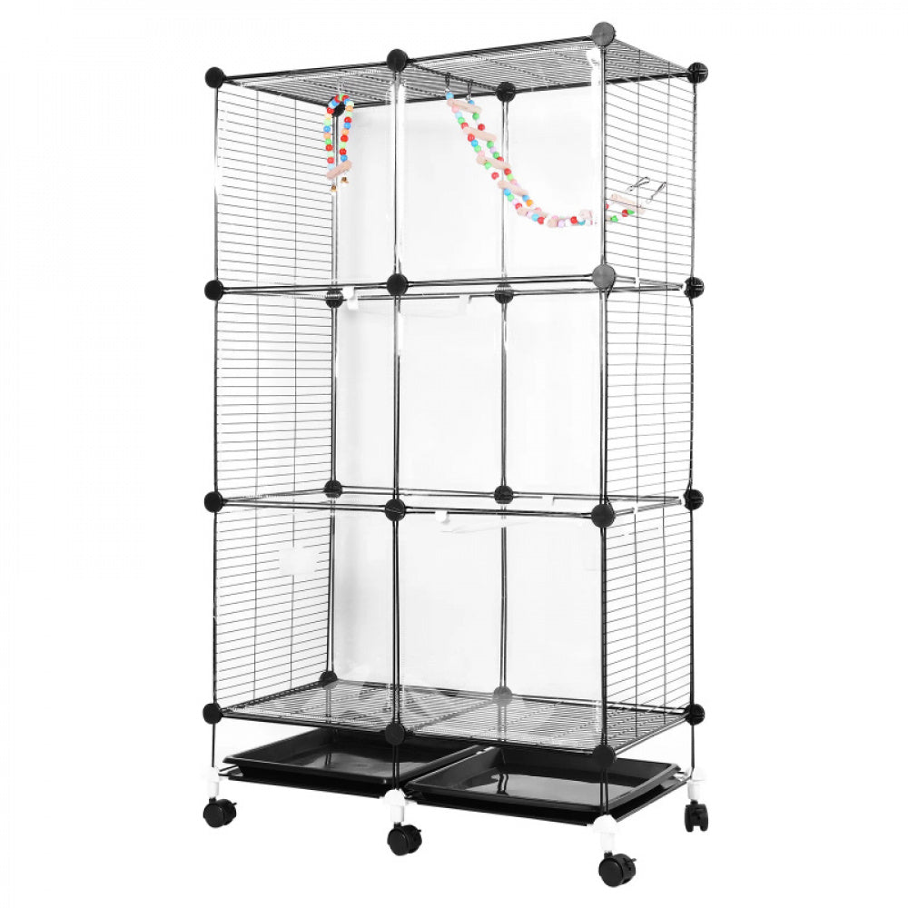 Bird Cage Universal Wheel Metal Parrot Cage with Stand Tray Swing