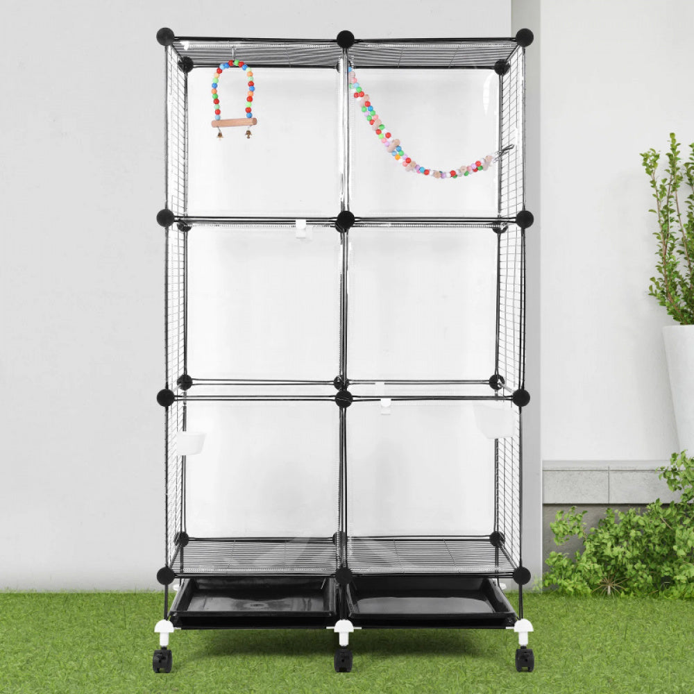 Bird Cage Universal Wheel Metal Parrot Cage with Stand Tray Swing