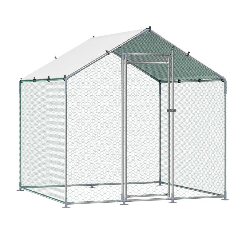 Metal Chicken Coop Walk-in  Run with Cover Spire Roof