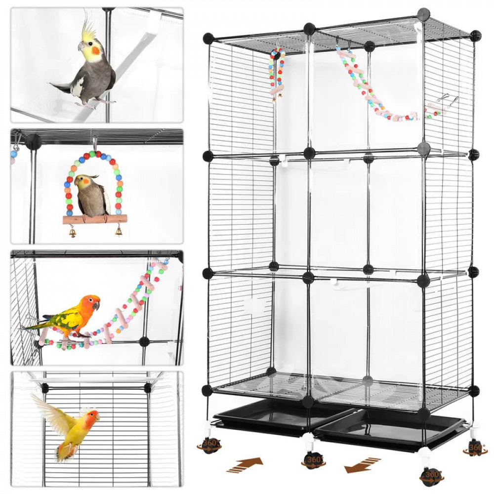 Bird Cage Universal Wheel Metal Parrot Cage with Stand Tray Swing