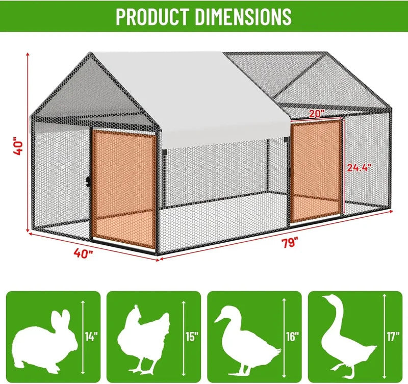 Metal Chicken Coop  Chicken Run with Waterproof Cover