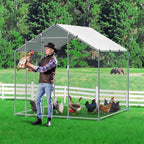 Metal Chicken Coop Walk-in  Run with Cover Spire Roof