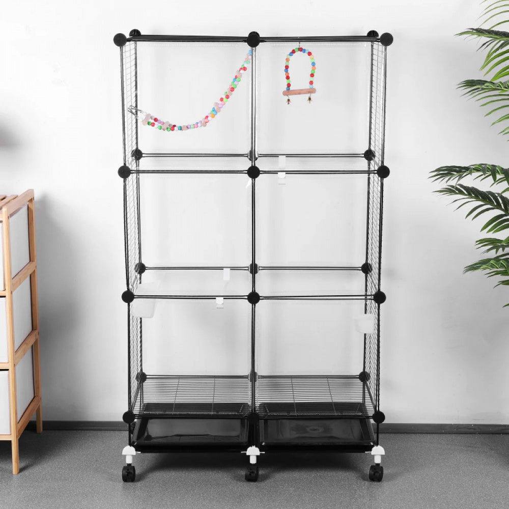 Bird Cage Universal Wheel Metal Parrot Cage with Stand Tray Swing