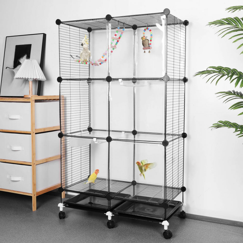 Bird Cage Universal Wheel Metal Parrot Cage with Stand Tray Swing