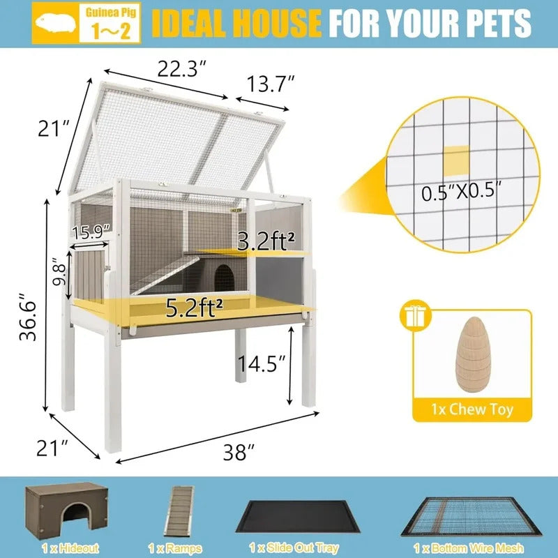 Rabbit Cage Hutch with Ramp and Hideout