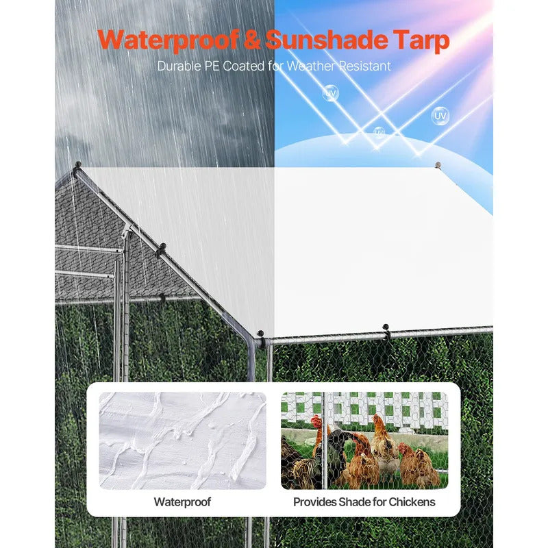 Metal Chicken Coop Walk-in  Run with Cover Spire Roof