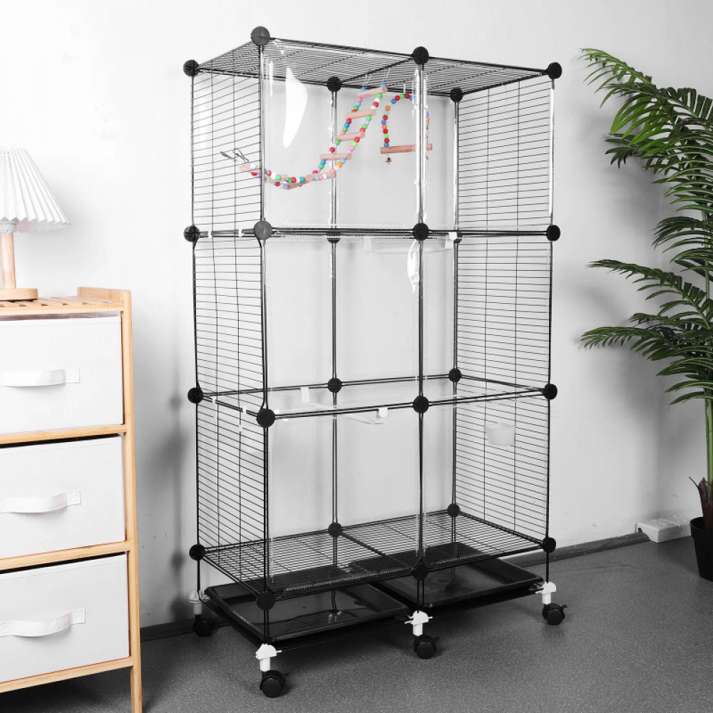 Bird Cage Universal Wheel Metal Parrot Cage with Stand Tray Swing