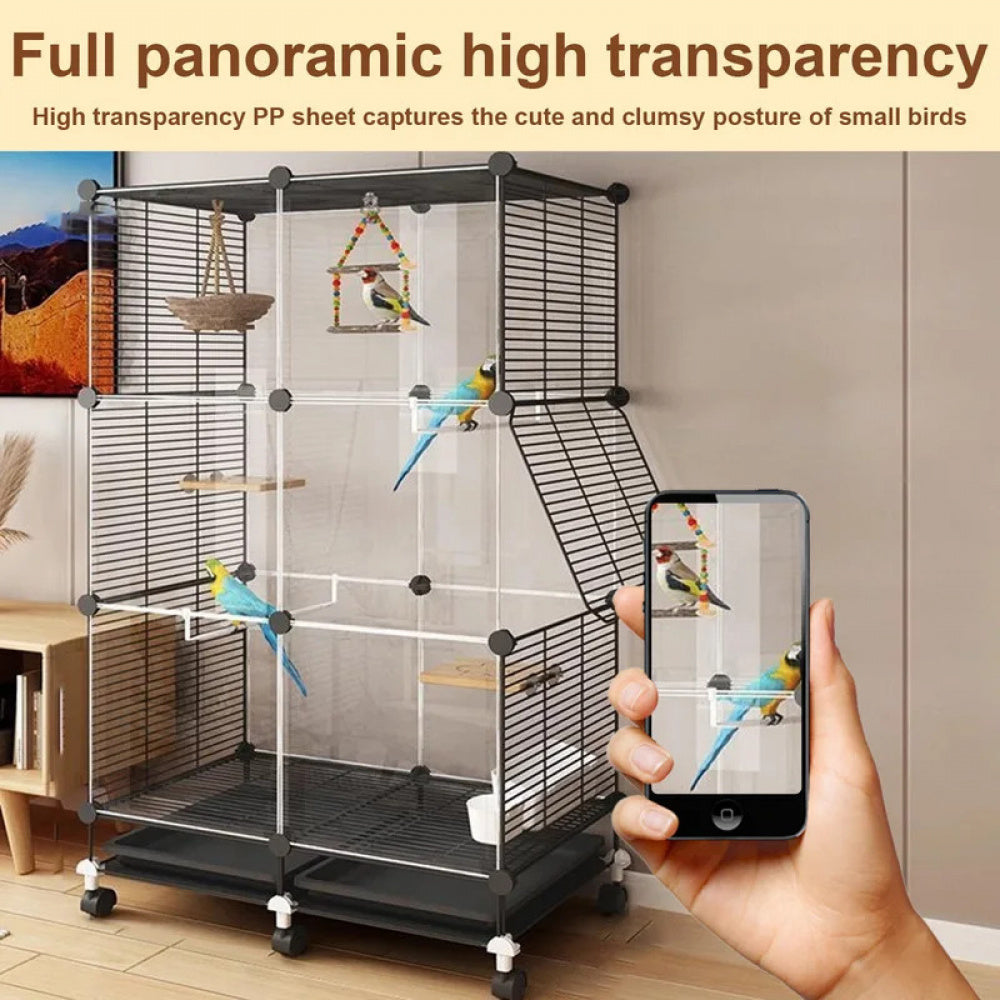 Bird Cage Universal Wheel Metal Parrot Cage with Stand Tray Swing