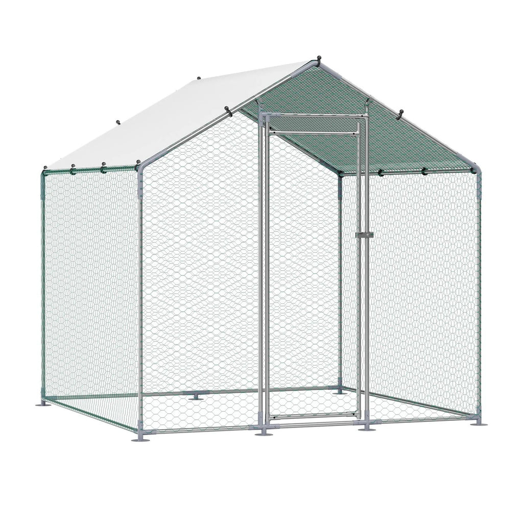 Metal Chicken Coop Walk-in  Run with Cover Spire Roof
