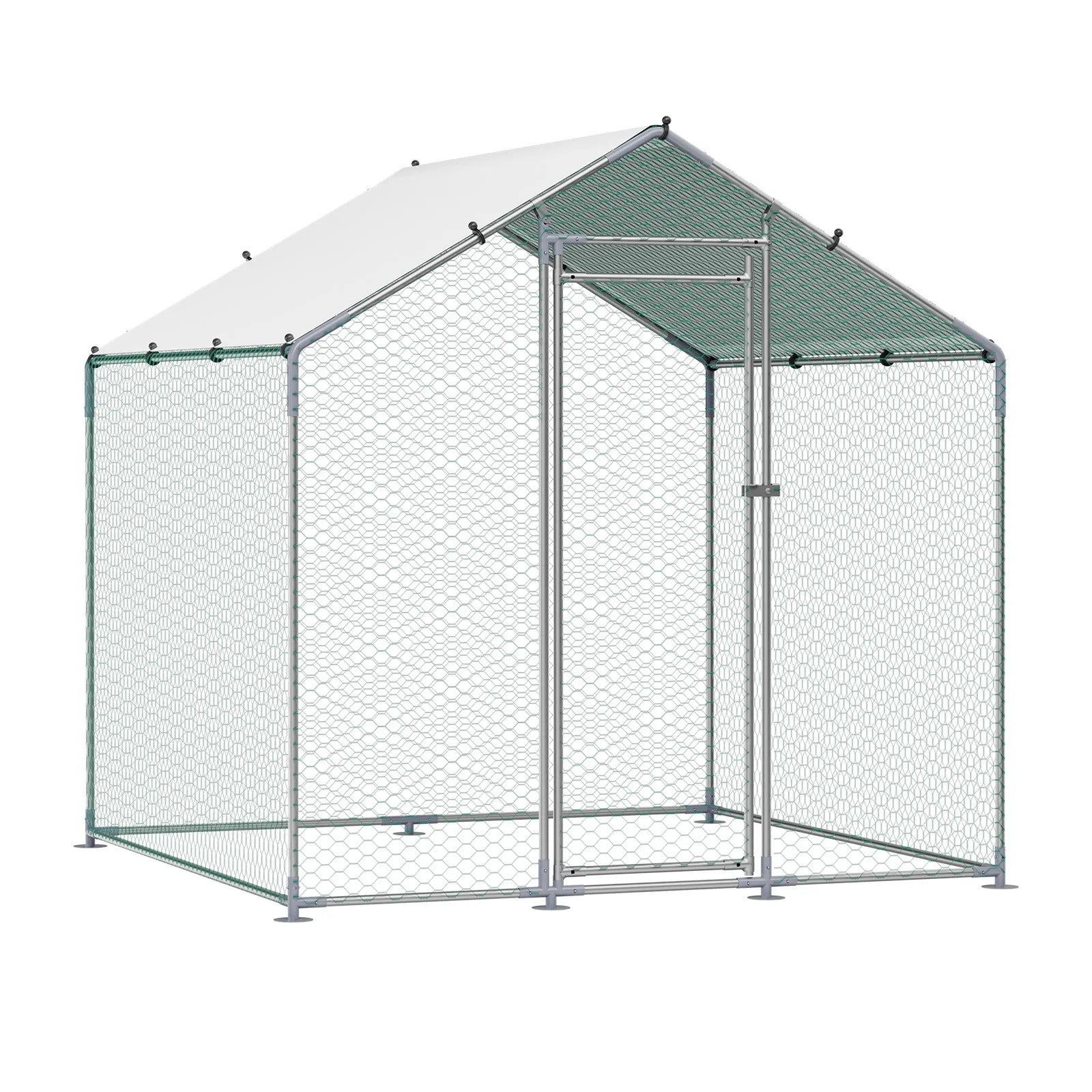 Metal Chicken Coop Walk-in  Run with Cover Spire Roof
