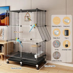 Bird Cage Universal Wheel Metal Parrot Cage with Stand Tray Swing