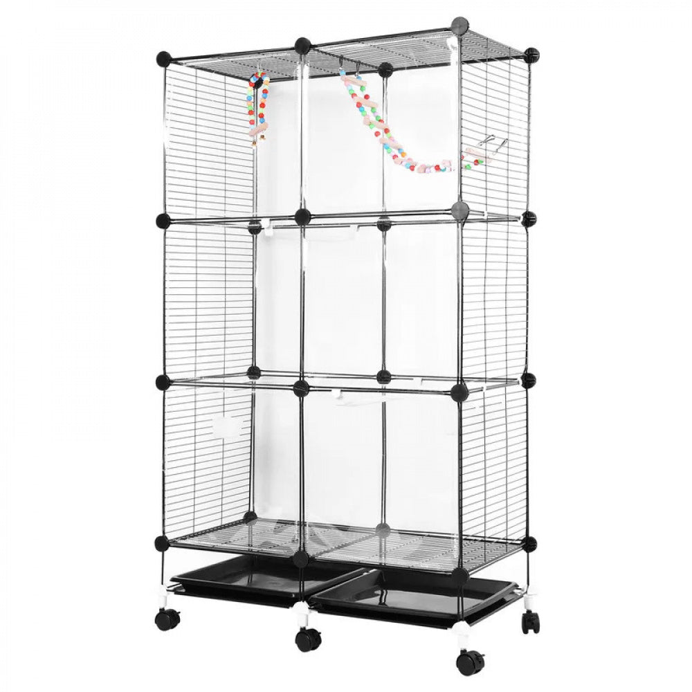 Bird Cage Universal Wheel Metal Parrot Cage with Stand Tray Swing