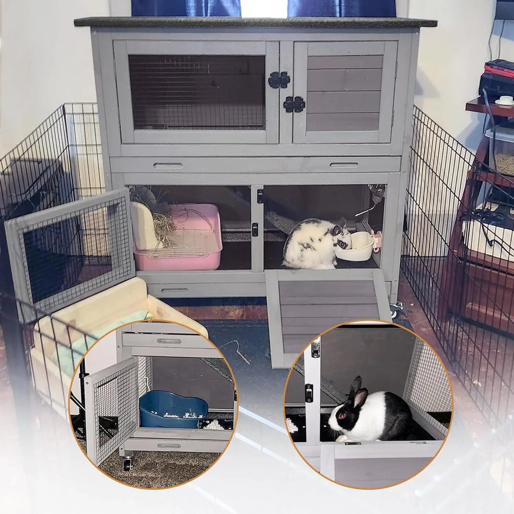 Rabbit Cage Indoor Outdoor with Casters