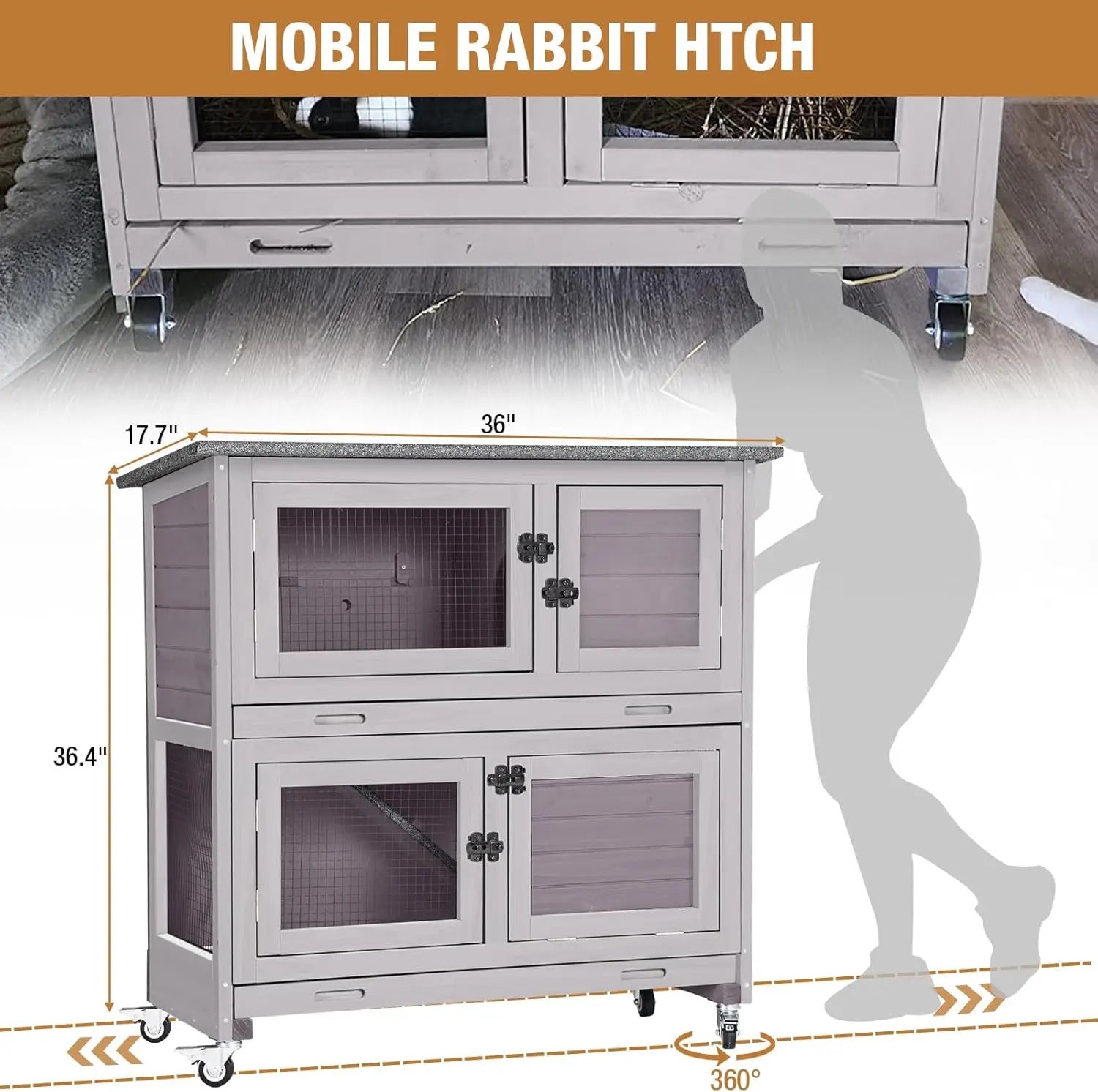 Rabbit Cage Indoor Outdoor with Casters