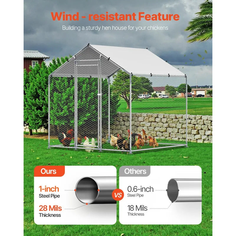 Metal Chicken Coop Walk-in  Run with Cover Spire Roof